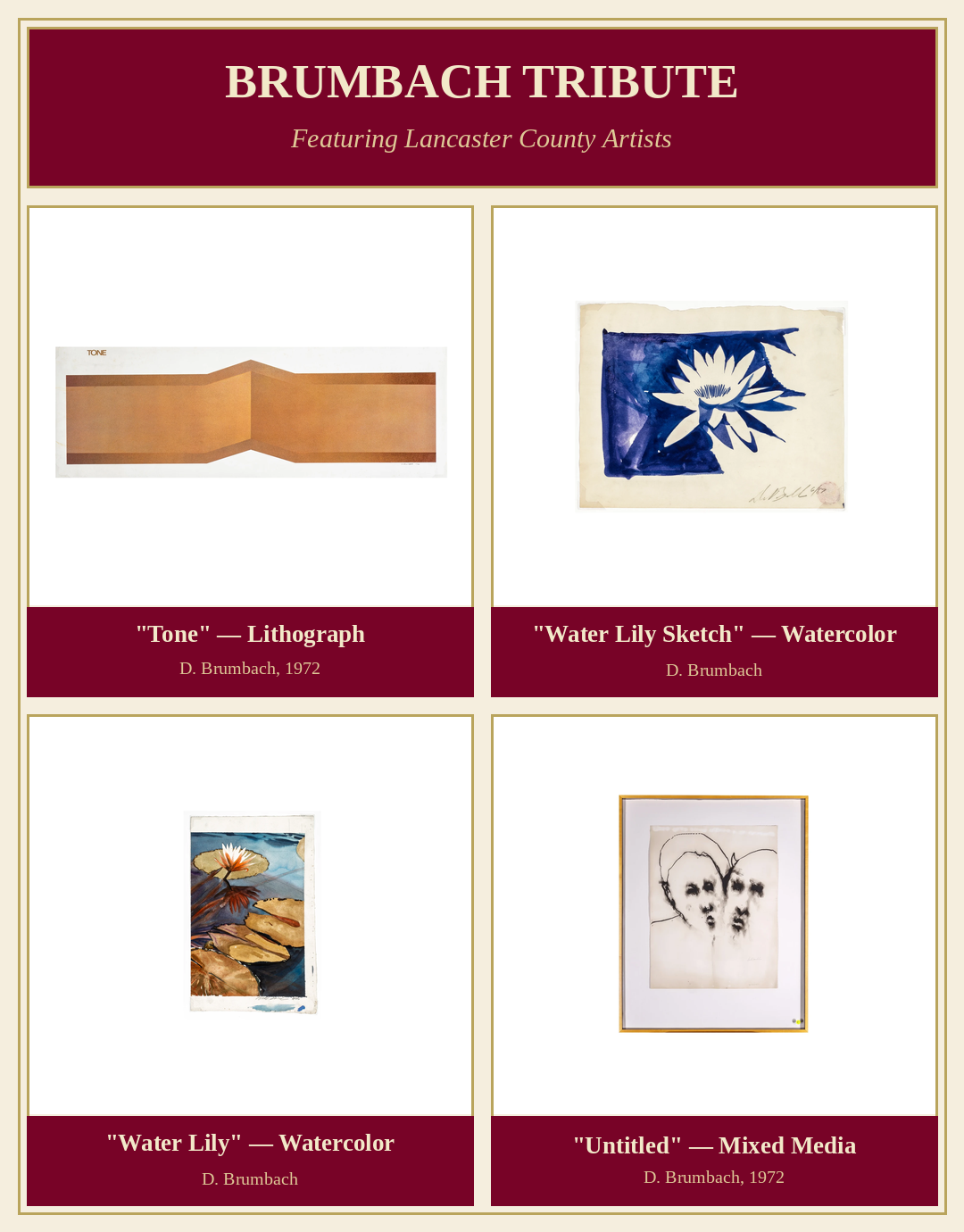 Brumbach Tribute with Featuring Lancaster County Artists, Live & Online Auction